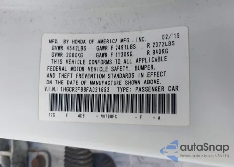 2015 Honda Accord Ex-L V-6 из США, поврежденный, VIN 1HGCR3F88FA021653